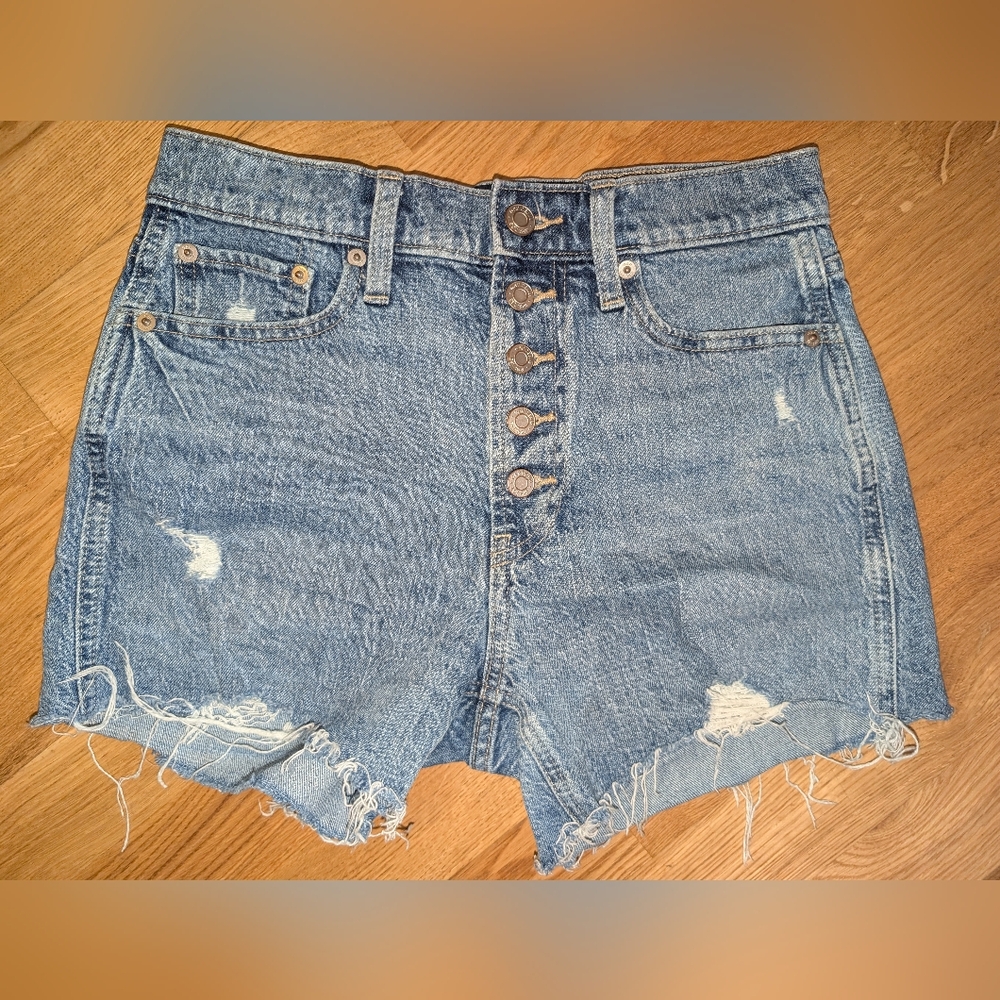 GAP Blue Distressed Button-Fly Jean Shorts